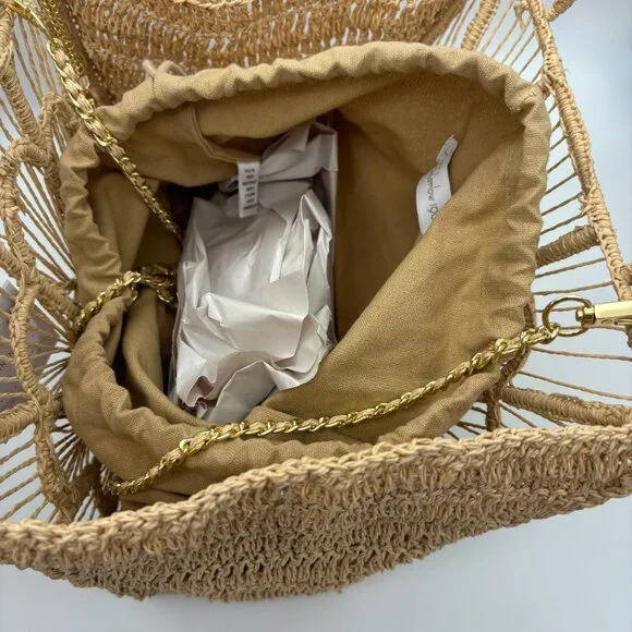 NWT House Of Harlow 1960 Hand Woven Raffia Hand Bag Purse Gold Crossbody Strap - Picture 6 of 7